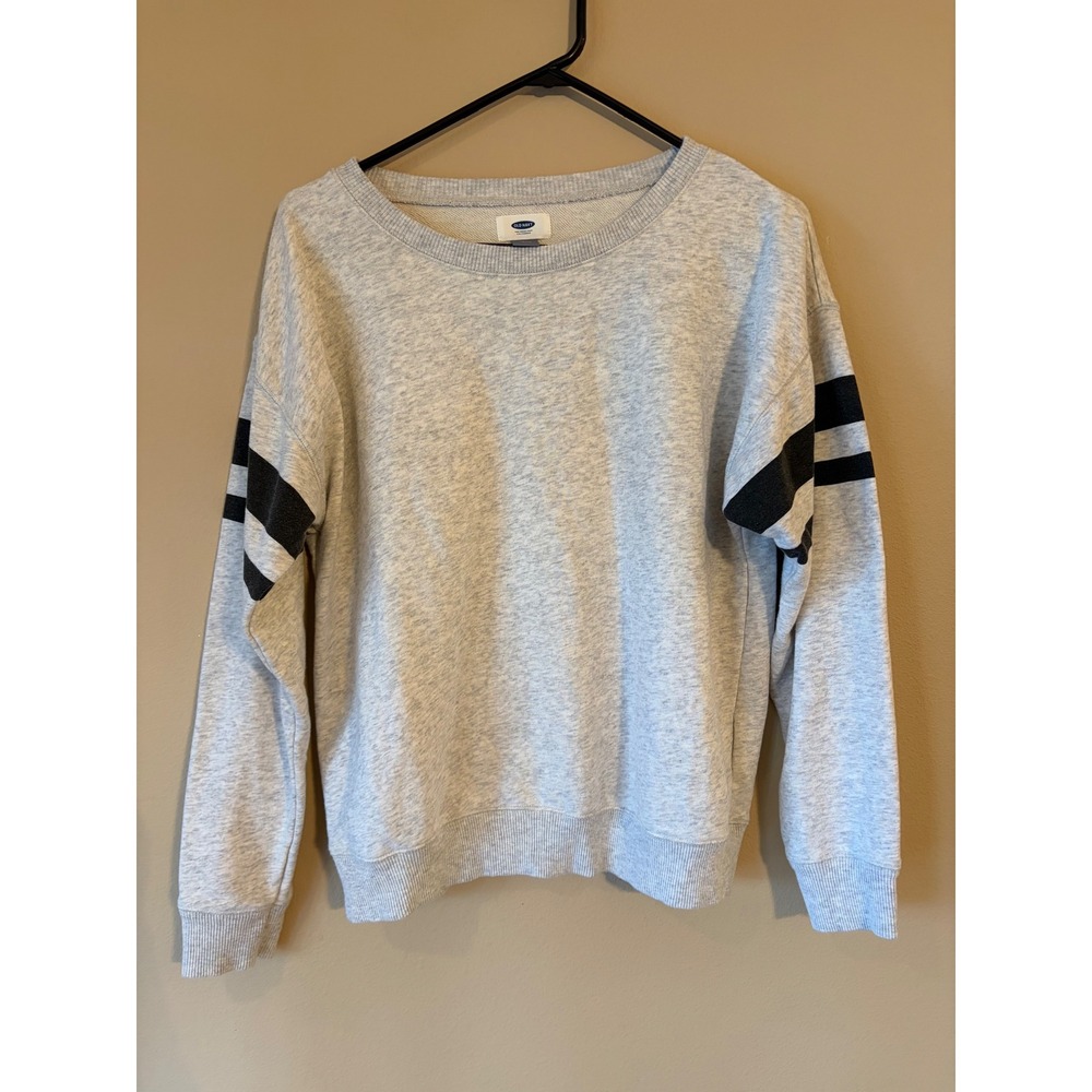 Old Navy Womens Small Gray Heathered Varsity Stripe Crewneck Sweatshirt